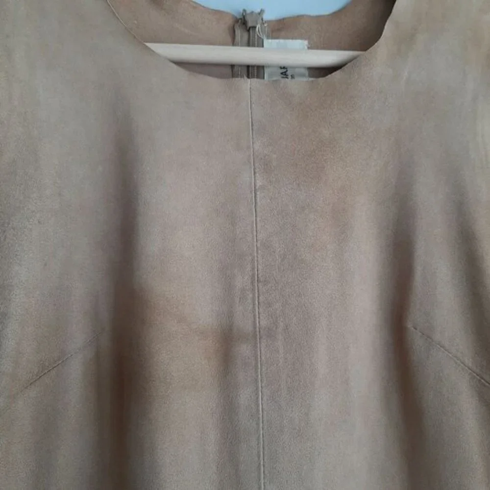 JILL STUART Genuine Suede Leather Mini Sheath Dress Tan Sz 0 Flawed - Picture 5 of 16